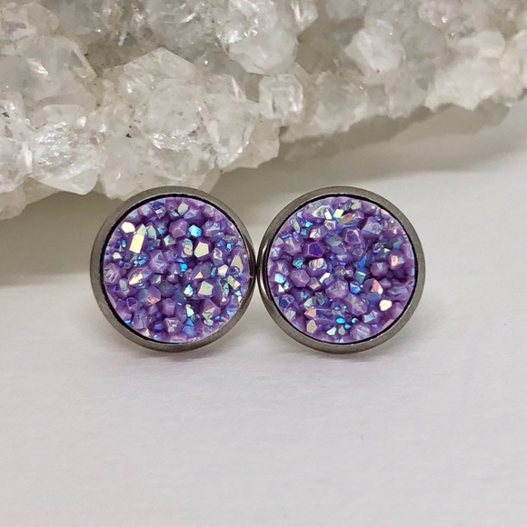 Gorgeous Handmade Purple Druzy+Succulent Earrings - Picture 3 of 8